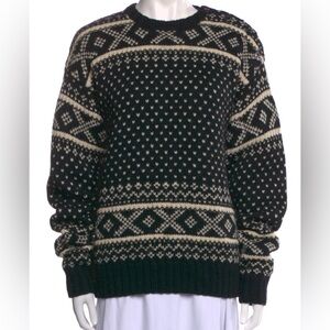 Polo Ralph Lauren hand knit wool sweater Fairisle Birdseye black cream